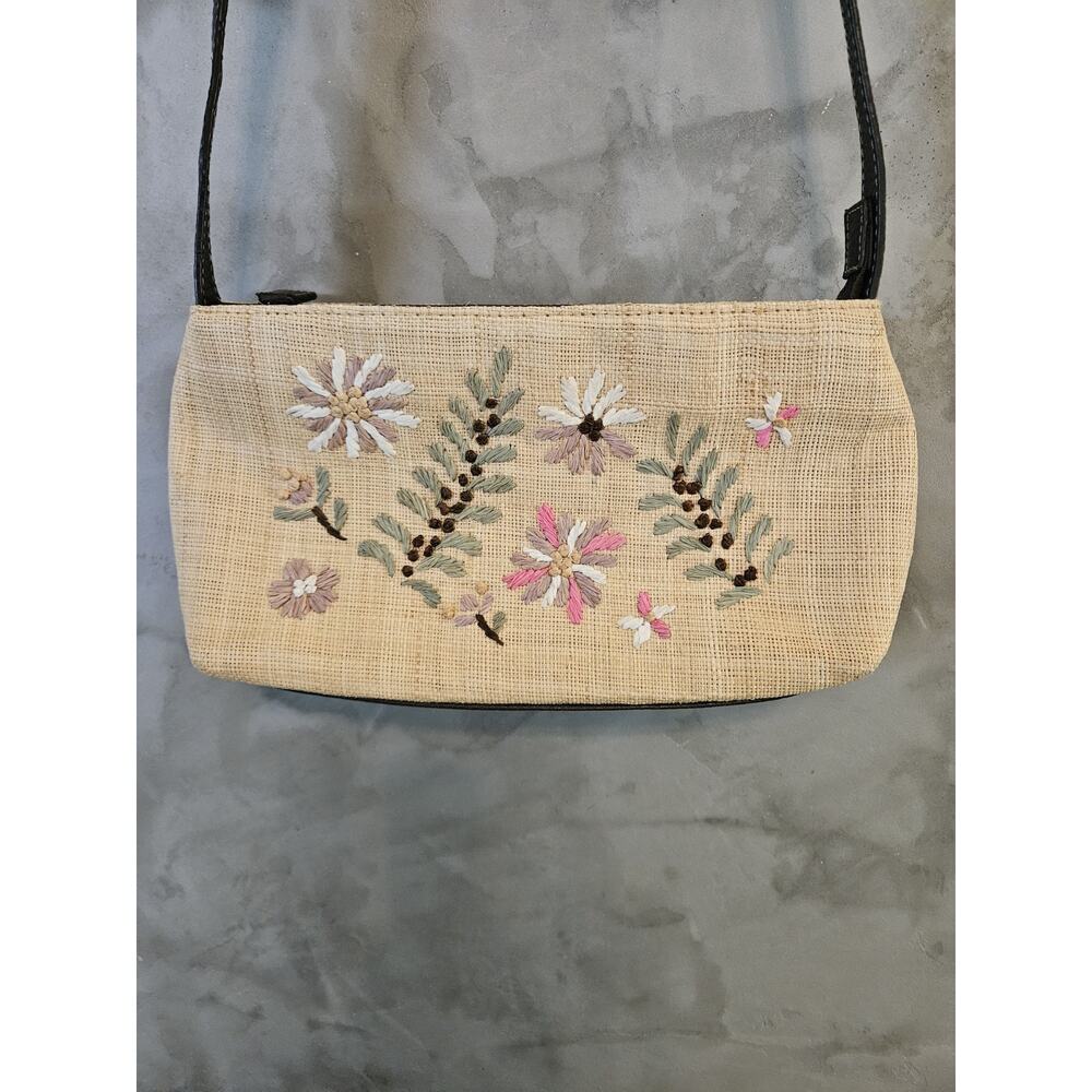 Liz Claiborne Beige/Brown Floral Embroidered Shoulder Bag